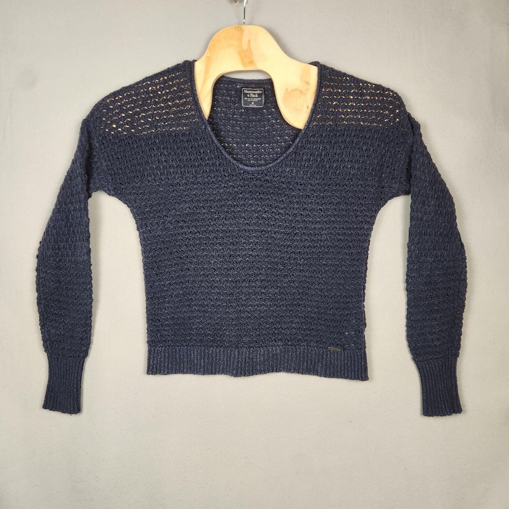 Abercrombie & Fitch Sweater Womens Medium Navy‎ Blue Knit Pullover Open Weave